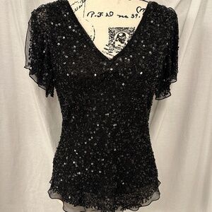 Adrianna Papell Boutique Black Sequined and Beaded Top